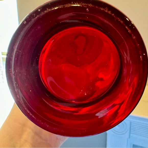 Tall art red glass curvy bottle. Approx. 19”H. Beautiful Czechoslovakian glass - Picture 7 of 13